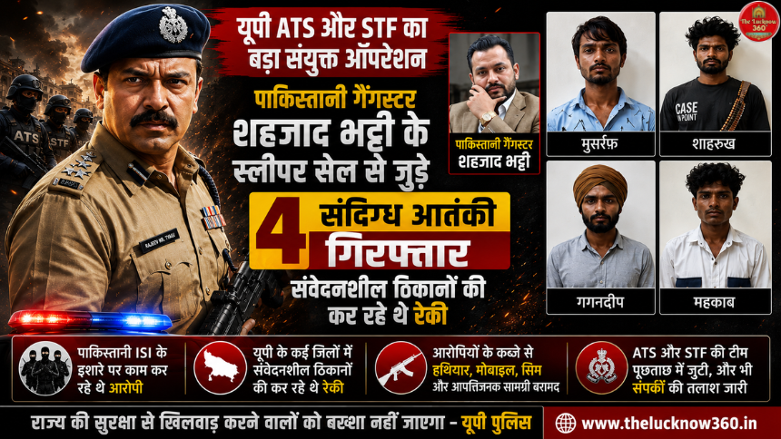 UP ATS और STF का बड़ा संयुक्त ऑपरेशन: पाकिस्तानी गैंगस्टर शहजाद भट्टी के स्लीपर सेल से जुड़े 4 संदिग्ध आतंकी गिरफ्तार; संवेदनशील ठिकानों की कर रहे थे रेकी